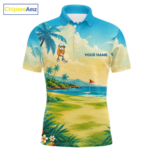 Men's funny potato golf polo shirt mockup tropical golf apparel