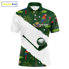 Load image into Gallery viewer, Men's parrot palm tree golf polo shirt mockup tropical golf apparel