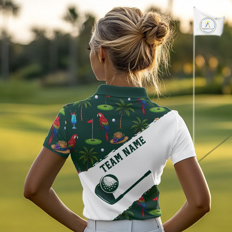 Parrot Palm Tree Pattern Golf Polo Shirts Custom Funny Golf Polos For Women, Upf Golf Shirts NYN3488