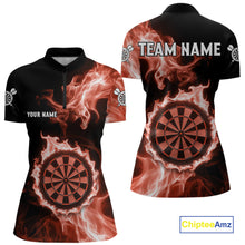 Load image into Gallery viewer, Custom Black And Orange Flames Dartboard Dart Women Quarter-Zip Jerseys Outfits Dart Team Shirt NYN1662
