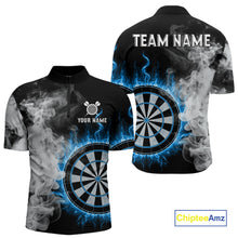 Load image into Gallery viewer, Custom White Smokes Blue Flames Dartboard Dart Men Quarter-Zip Jerseys Dart Team Shirt NYN1668