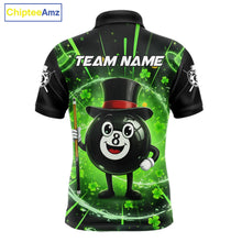 Load image into Gallery viewer, Funny Patrick Day 8 Ball Pool Men's Billiard Polo &amp; 1/4 Zip Shirt Custom Shamrock Billiard Attire NYN2479