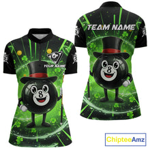 Load image into Gallery viewer, Funny Patrick Day 8 Ball Pool Women's Billiard Polo &amp; 1/4 Zip Shirt Custom Shamrock Billiard Attire NYN2479