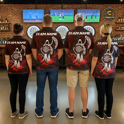 Black & Red Splatter Grim Reaper Hold Dartboard Dart Polo Shirts For Men Custom Dart Team Shirts NYN2681