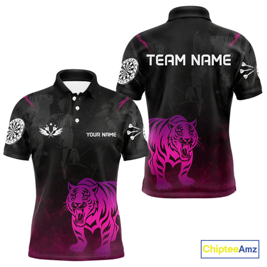 Men’s Darts Team Jersey With Eye-Catching Magenta Tiger And Grunge Pattern NYN0278