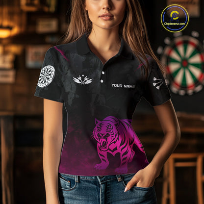 Men’s Darts Team Jersey With Eye-Catching Magenta Tiger And Grunge Pattern NYN0278