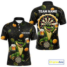 Load image into Gallery viewer, Men's beer and alligator dart polo shirt mockup funny dart team jersey
