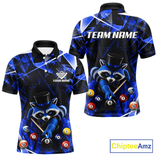 Funny Raccoon 8 Ball Billiard Shirt For Men Custom Blue Broken Glass Pool Polo & 1/4 Zip Jersey NYN3790
