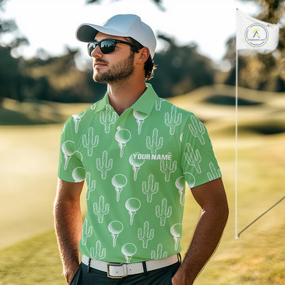Personalized Desert Cactus Green Pattern Mens Golf Polo Shirts Custom Funny Cactus Golf Gifts NYN2844