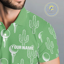 Load image into Gallery viewer, Personalized Desert Cactus Green Pattern Mens Golf Polo Shirts Custom Funny Cactus Golf Gifts NYN2844