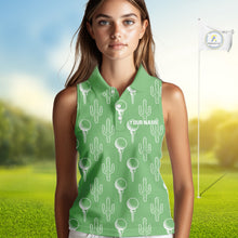 Load image into Gallery viewer, Personalized Desert Cactus Green Pattern Womens Golf Sleeveless Polo Shirts Custom Funny Cactus Golf Gifts NYN2844