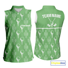 Load image into Gallery viewer, Personalized Desert Cactus Green Pattern Womens Golf Sleeveless Polo Shirts Custom Funny Cactus Golf Gifts NYN2844