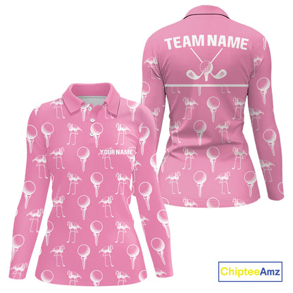 Personalized Flamingo Pink Pattern Womens Golf Polo Shirts Custom Funny Flamingo Golf Gifts NYN2845