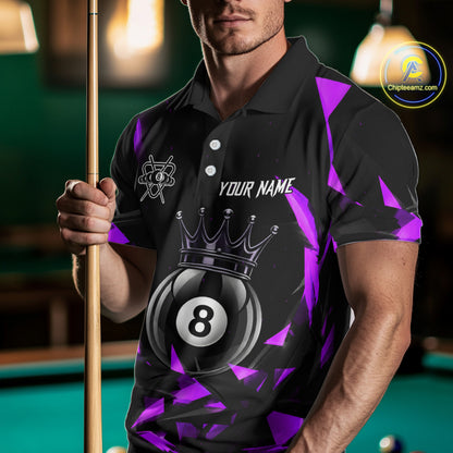 Black And Purple Geometric Crown 8 Ball Billiard Pool Shirt For Men Custom Billiard Team Jersey NYN3217