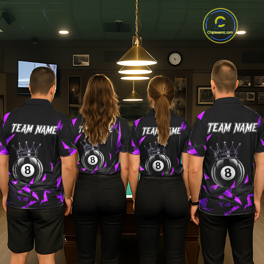Black And Purple Geometric Crown 8 Ball Billiard Pool Shirt For Women Custom Billiard Team Jersey NYN3217
