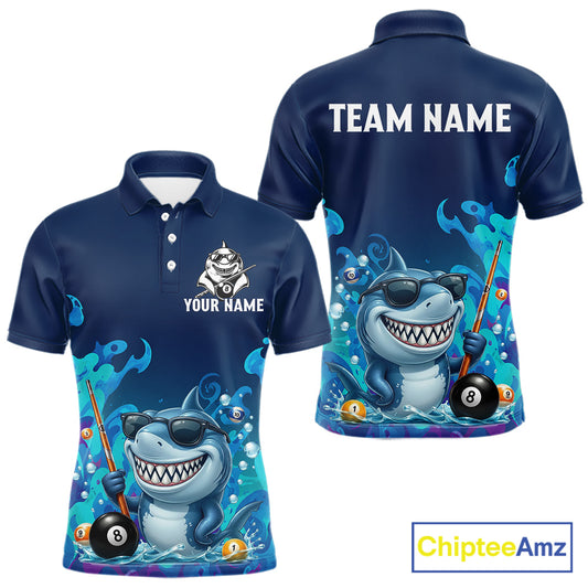 Personalized Funny Shark Blue Waving Billiard 8 Ball Shirt For Men Billiard Pool Team Jersey NYN3221