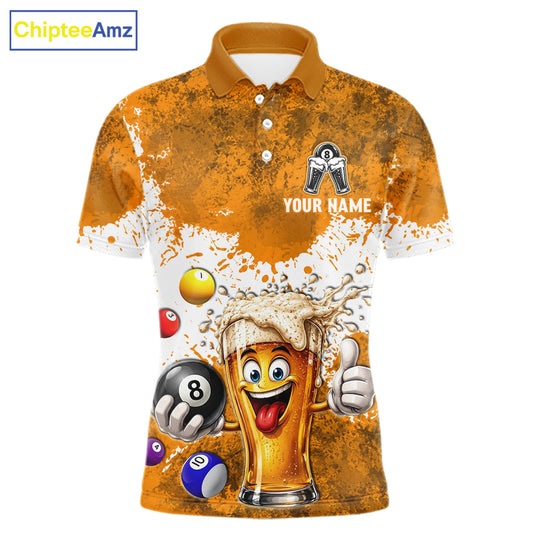 Funny Beer 8 Ball Mens Billiard Shirt Custom White Yellow Splatter Paint Billiard Pool Team Clothing NYN3223