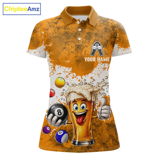 Funny Beer 8 Ball Women Billiard Shirt Custom White Yellow Splatter Paint Billiard Pool Team Clothing NYN3223