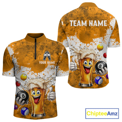 Funny Beer 8 Ball Mens Billiard Shirt Custom White Yellow Splatter Paint Billiard Pool Team Clothing NYN3223