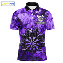 Load image into Gallery viewer, Purple Crown Dartboard Claws Skull men's dart polo shirt custom dart team jersey, personalized dart uniform, tournament dart apparel