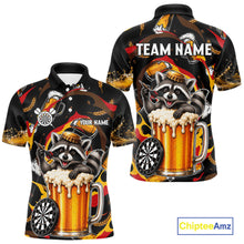 Load image into Gallery viewer, Raccoon Beer men's dart polo shirt personalized dart team uniform, custom name dart jersey, tournament apparel