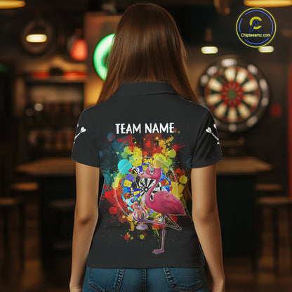 Custom Funny Colorful Crown Flamingo Women Darts Polo League Shirts Splatter Dart Jerseys NYN2209
