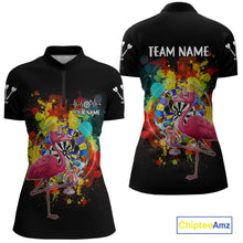 Load image into Gallery viewer, Custom Funny Colorful Crown Flamingo Women Darts Quarter-Zip League Shirts Splatter Dart Jerseys NYN2209