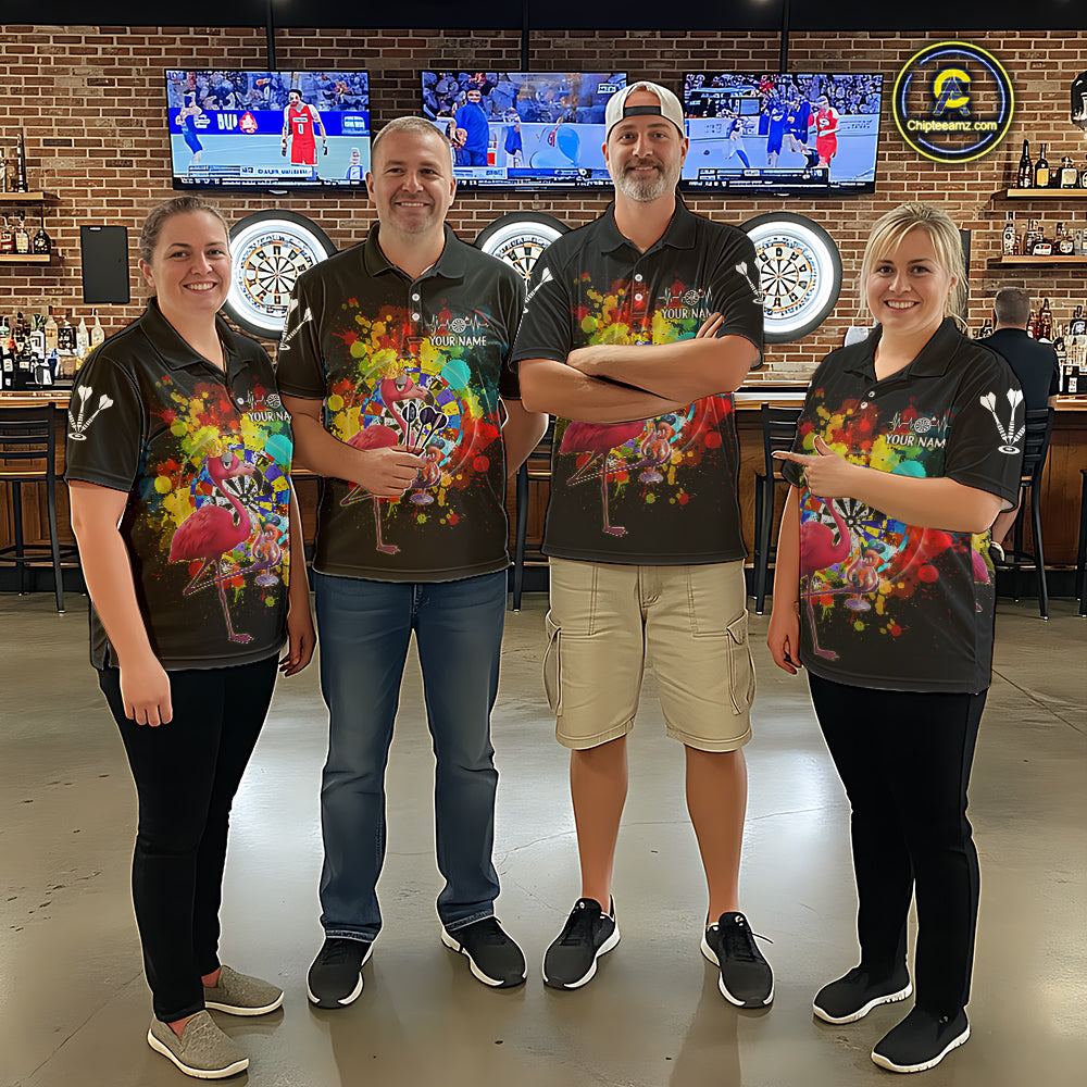 Custom Funny Colorful Crown Flamingo Women Darts Polo League Shirts Splatter Dart Jerseys NYN2209