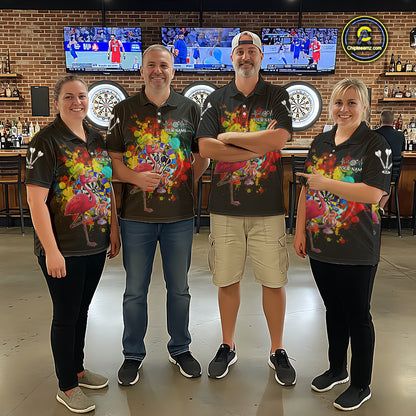 Custom Funny Colorful Crown Flamingo Women Darts Polo League Shirts Splatter Dart Jerseys NYN2209