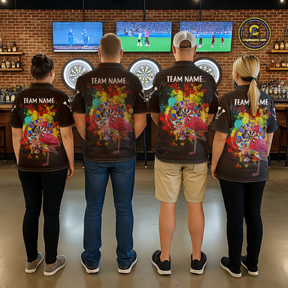 Custom Funny Colorful Crown Flamingo Women Darts Polo League Shirts Splatter Dart Jerseys NYN2209