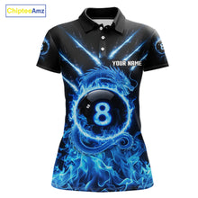Load image into Gallery viewer, Blue Flaming Dragon Pool 8 Ball Women Billiard Team Shirt Custom Billiard Polo &amp; 1/4-Zip Attire NYN2497