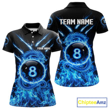 Load image into Gallery viewer, Blue Flaming Dragon Pool 8 Ball Women Billiard Team Shirt Custom Billiard Polo &amp; 1/4-Zip Attire NYN2497