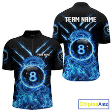 Load image into Gallery viewer, Blue Flaming Dragon Pool 8 Ball Men Billiard Team Shirt Custom Billiard Polo &amp; 1/4-Zip Attire NYN2497