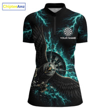 Load image into Gallery viewer, Thunder Teal Eagle Cracked Dartboard Dart 1/4-Zip Shirts For Women Custom Team Name For Darters NYN2699