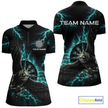 Load image into Gallery viewer, Thunder Teal Eagle Cracked Dartboard Dart 1/4-Zip Shirts For Women Custom Team Name For Darters NYN2699
