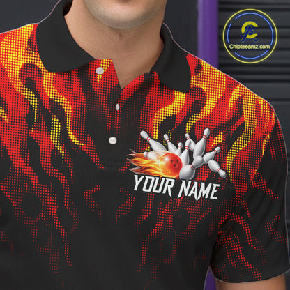 Funny Angry Ball & Pins Mens Bowling Shirt Custom Fire Flame Team Bowling Jersey For Bowlers NYN3232