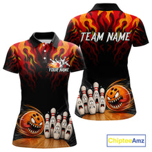 Load image into Gallery viewer, Funny Angry Ball &amp; Pins Women Bowling Shirt Custom Fire Flame Team Bowling Jersey For Bowlers NYN3232