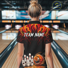 Load image into Gallery viewer, Funny Angry Ball &amp; Pins Women Bowling Shirt Custom Fire Flame Team Bowling Jersey For Bowlers NYN3232