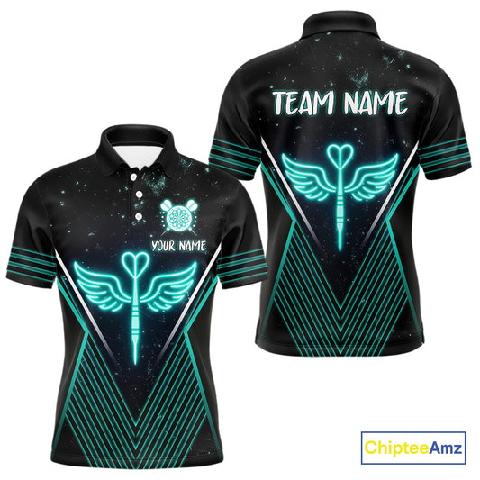 Neon Turquoise Wings Dart Arrow Men's Darts Shirt - Custom Name For Players NYN0555
