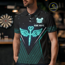 Load image into Gallery viewer, Neon Turquoise Wings Dart Arrow Men's Darts Shirt - Custom Name For Players NYN0555