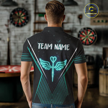 Load image into Gallery viewer, Neon Turquoise Wings Dart Arrow Men's Darts Shirt - Custom Name For Players NYN0555