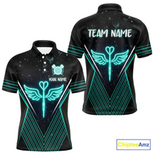 Load image into Gallery viewer, Neon Turquoise Wings Dart Arrow Men's Darts Shirt - Custom Name For Players NYN0555