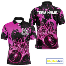 Load image into Gallery viewer, Black and Pink Splatter Galaxy men's bowling polo shirt custom bowling team jersey, men's bowling uniform, personalized bowling apparel
