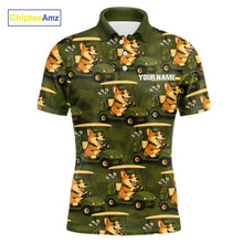 Load image into Gallery viewer, Funny Mens Golf Polo Shirt Custom Brown And Green Golfing Dog Pattern Golf Clothing Shirts NYN2872