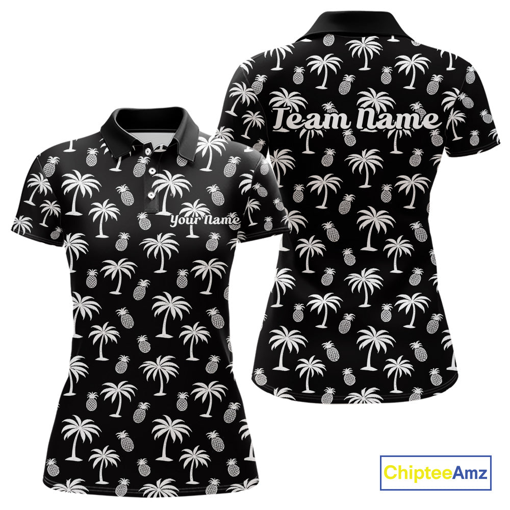 Personalized Tropical Palm Trees Pineapple Women Golf Polo Shirts Black White Team Golf Clothes NYN2863