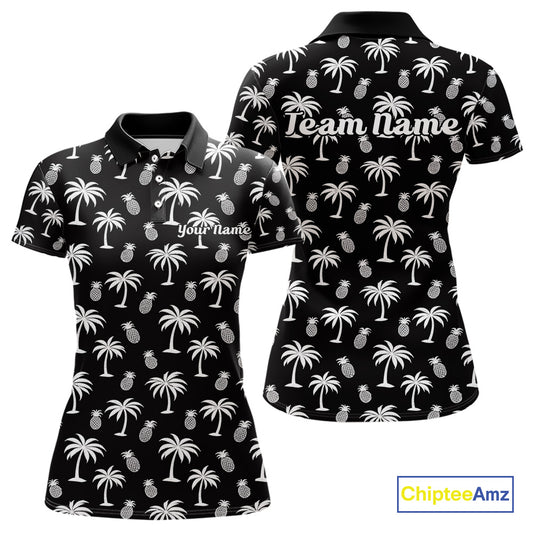Personalized Tropical Palm Trees Pineapple Women Golf Polo Shirts Black White Team Golf Clothes NYN2863