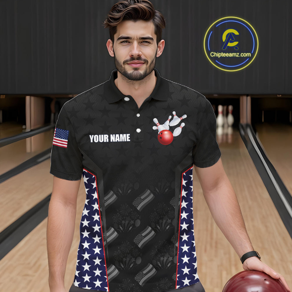 Personalized American Flag Eagle Bowling Shirts For Men Patriotic Bowling Pins And Ball Team Jersey NYN3074