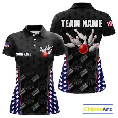Personalized American Flag Eagle Bowling Shirts For Men Patriotic Bowling Pins And Ball Team Jersey NYN3074