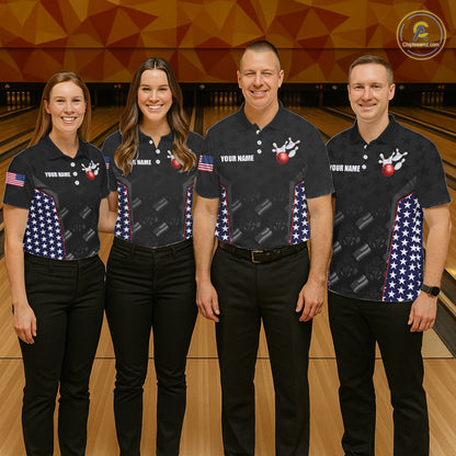 Personalized American Flag Eagle Bowling Shirts For Men Patriotic Bowling Pins And Ball Team Jersey NYN3074