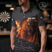 Load image into Gallery viewer, Custom Men's Darts Shirts With Fiery Tiger &amp; Flaming Dartboard, Darts Jersey NYN0299